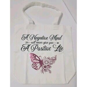 Medium Womens Tote Bag 13.25"X13.25"X4" Hallograpic Butterfly- A Negative Mind..
